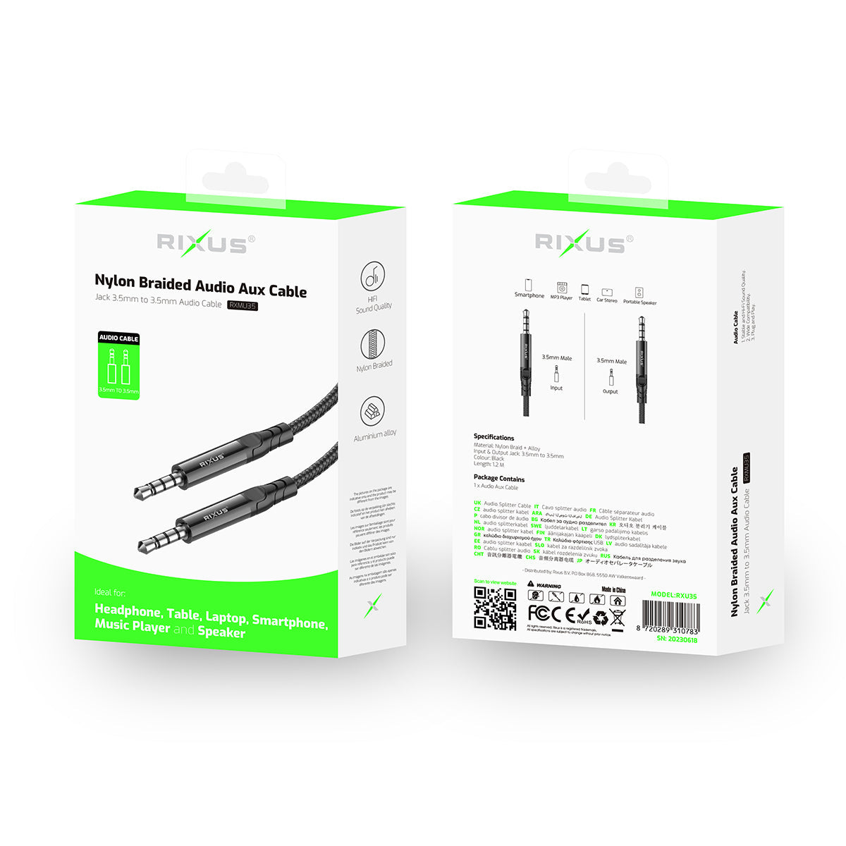 Câble Audio AUX 3.5mm Tressé 1.2m Noir