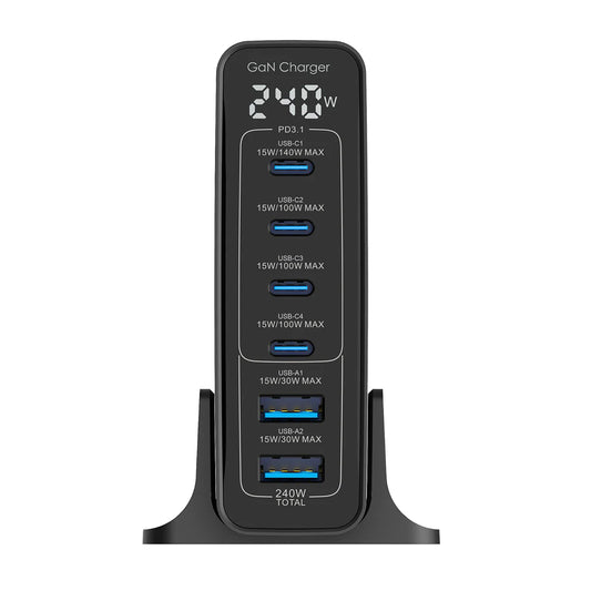 Chargeur GaN 240W Écran Digital – Noir