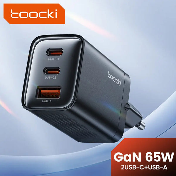 Chargeur Toocki 65W GaN 3 ports USB-C noir