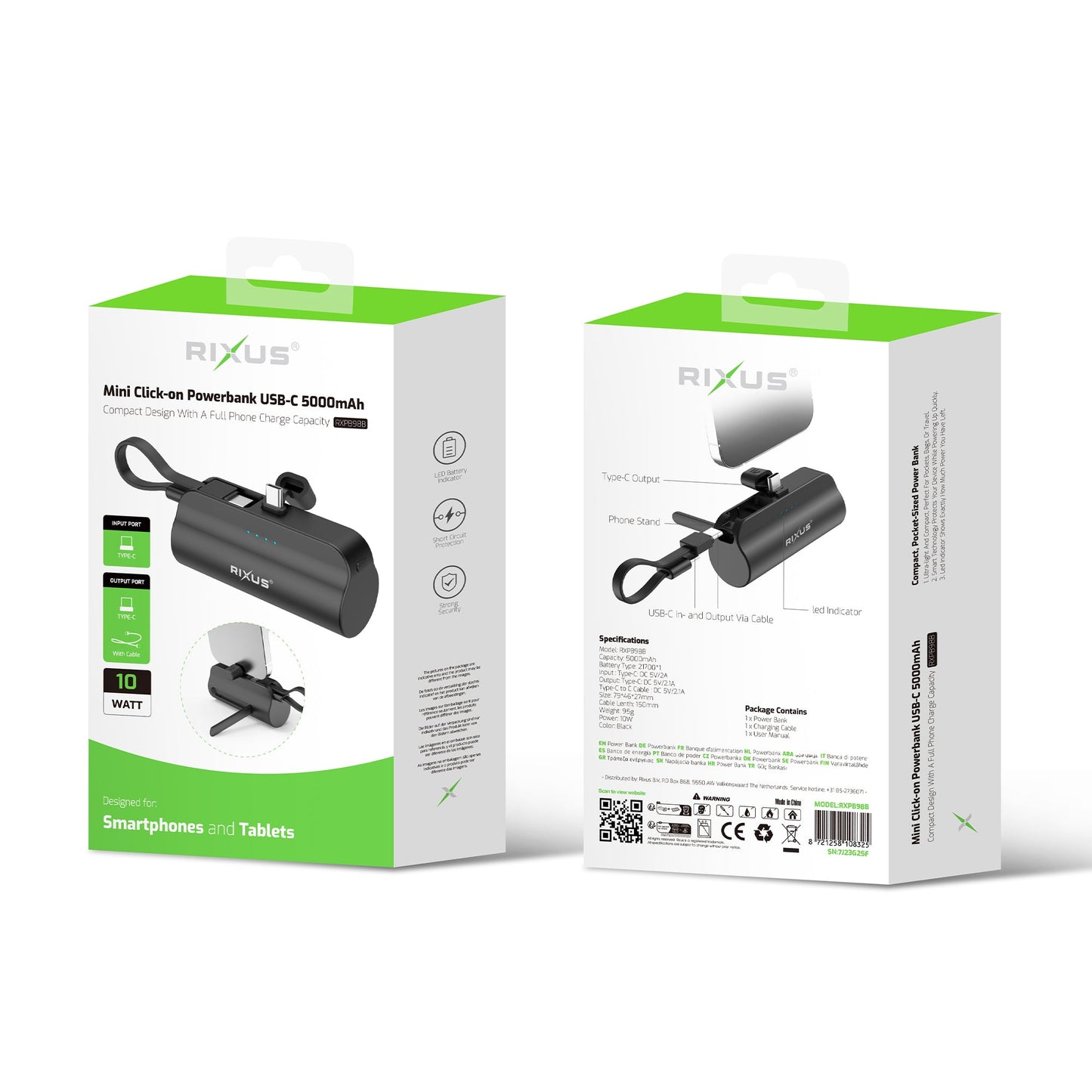Mini Powerbank Click-On USB-C 5000mAh Noir