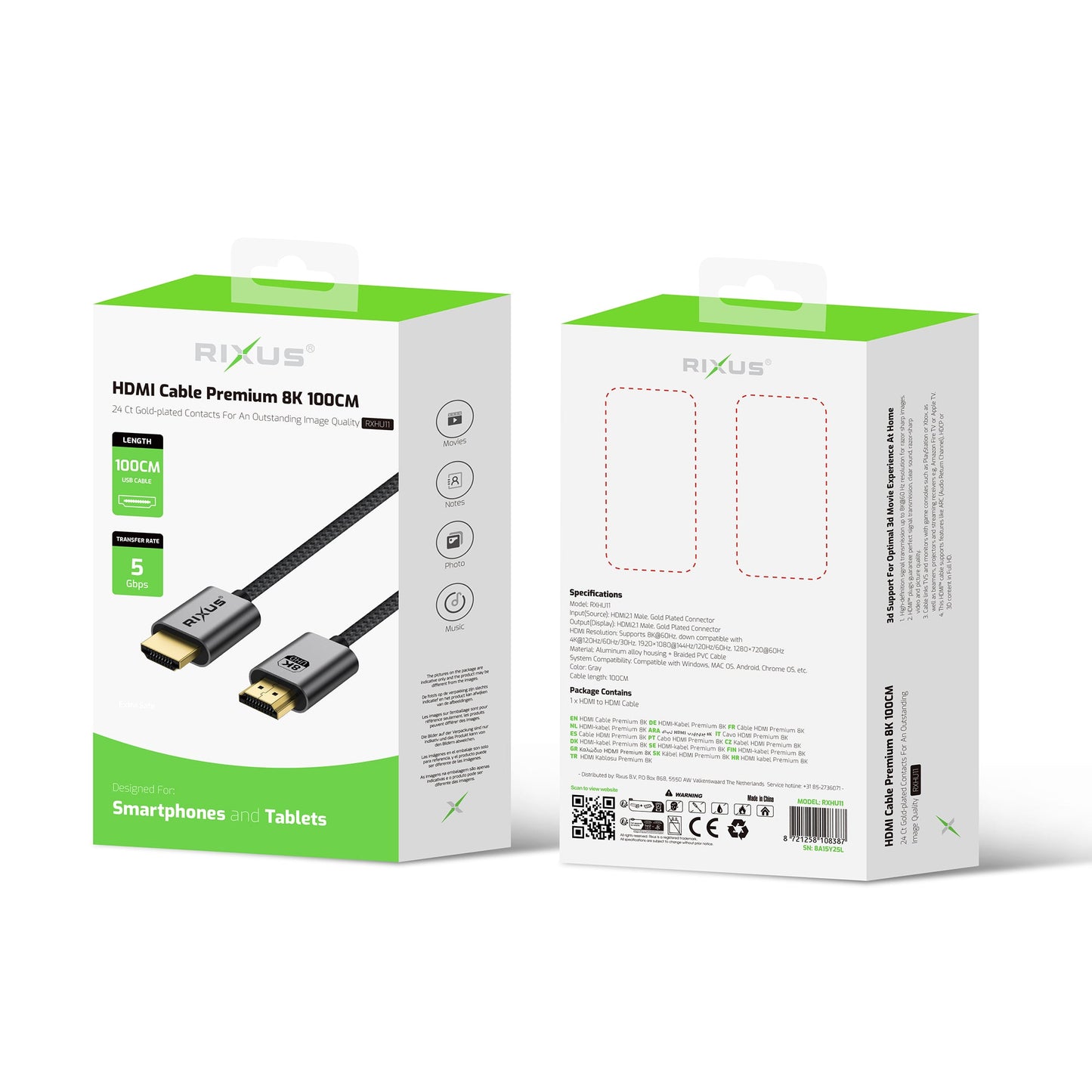Câble HDMI 8K 1m Gris
