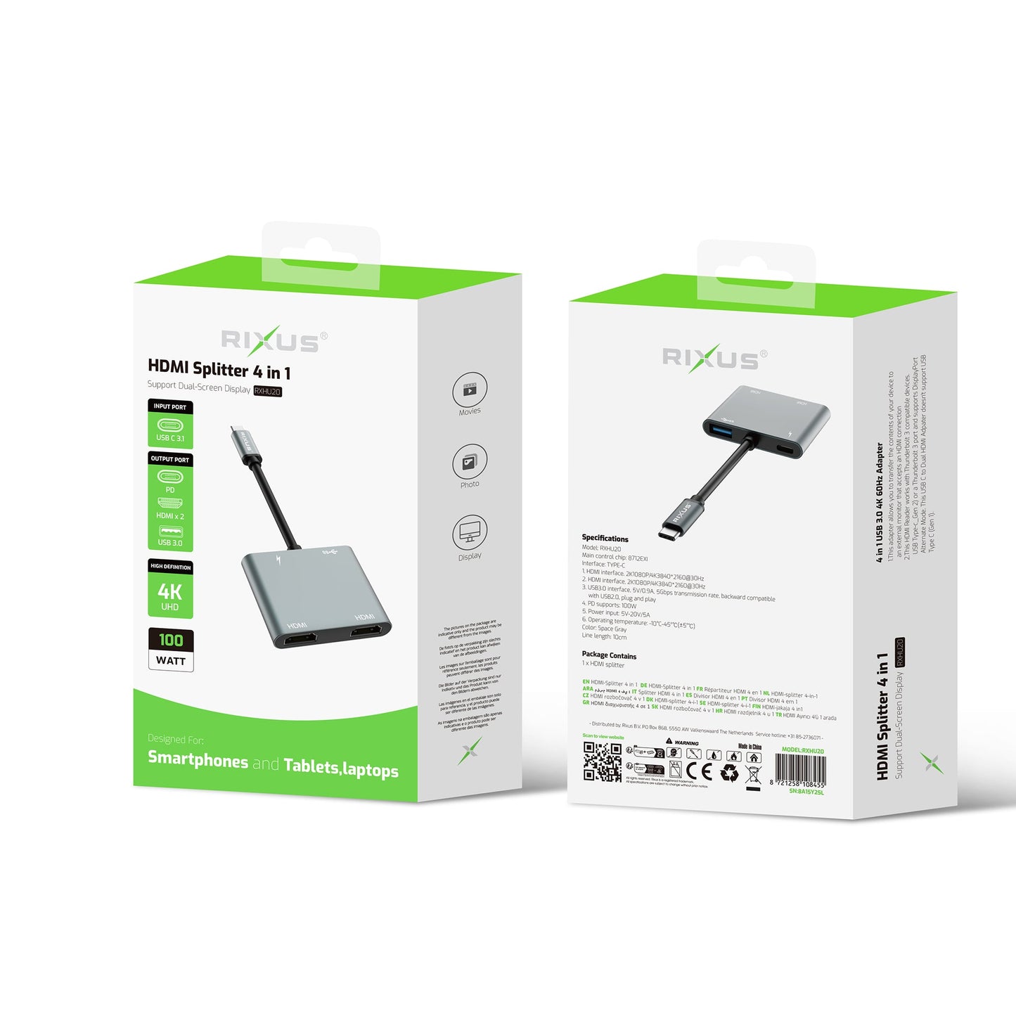 Splitter HDMI 4-en-1 Gris
