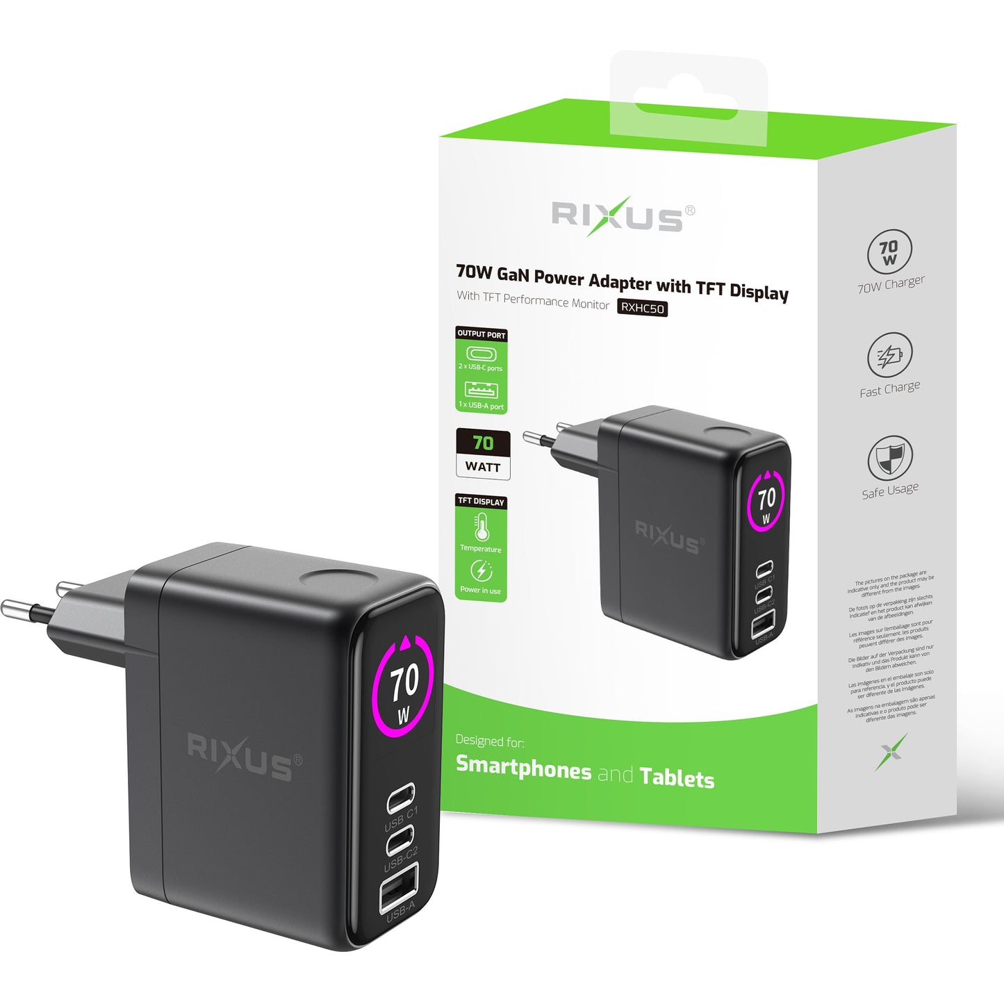 Chargeur GaN Lemobile RXHC50 70W Écran TFT Gris Sidéral