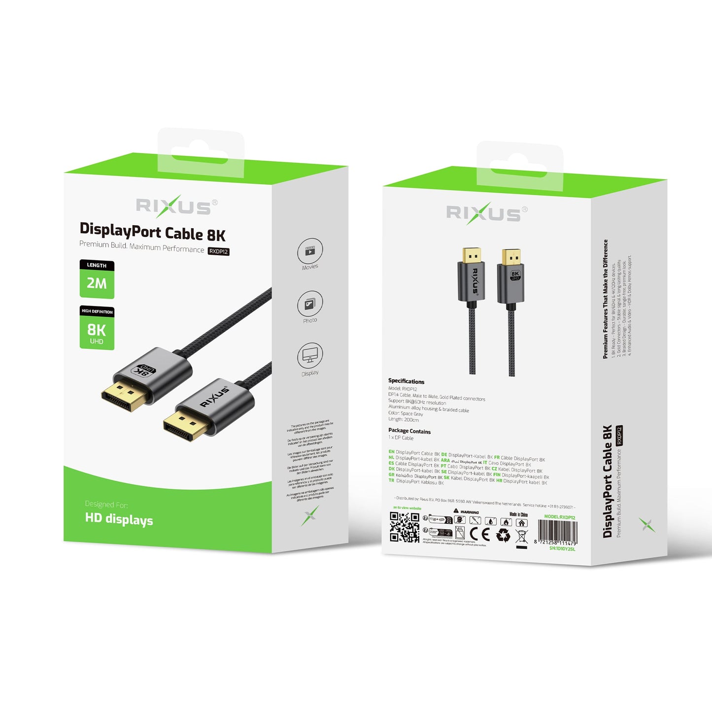 Câble DisplayPort 8K 2m Gris