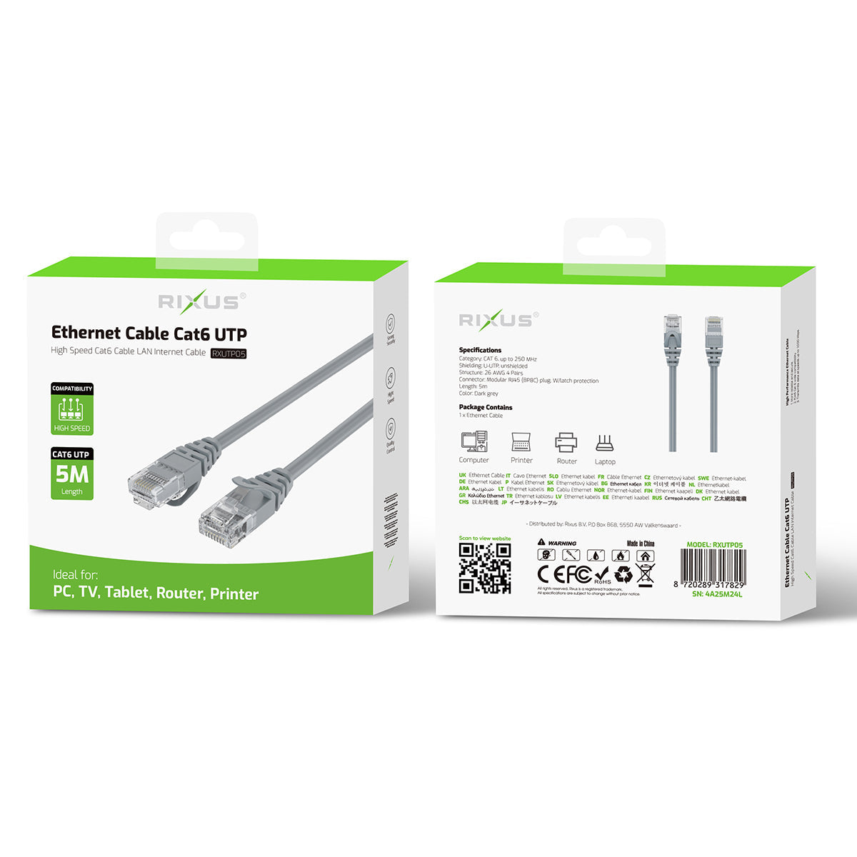 Câble Ethernet Cat 6 UTP 5m