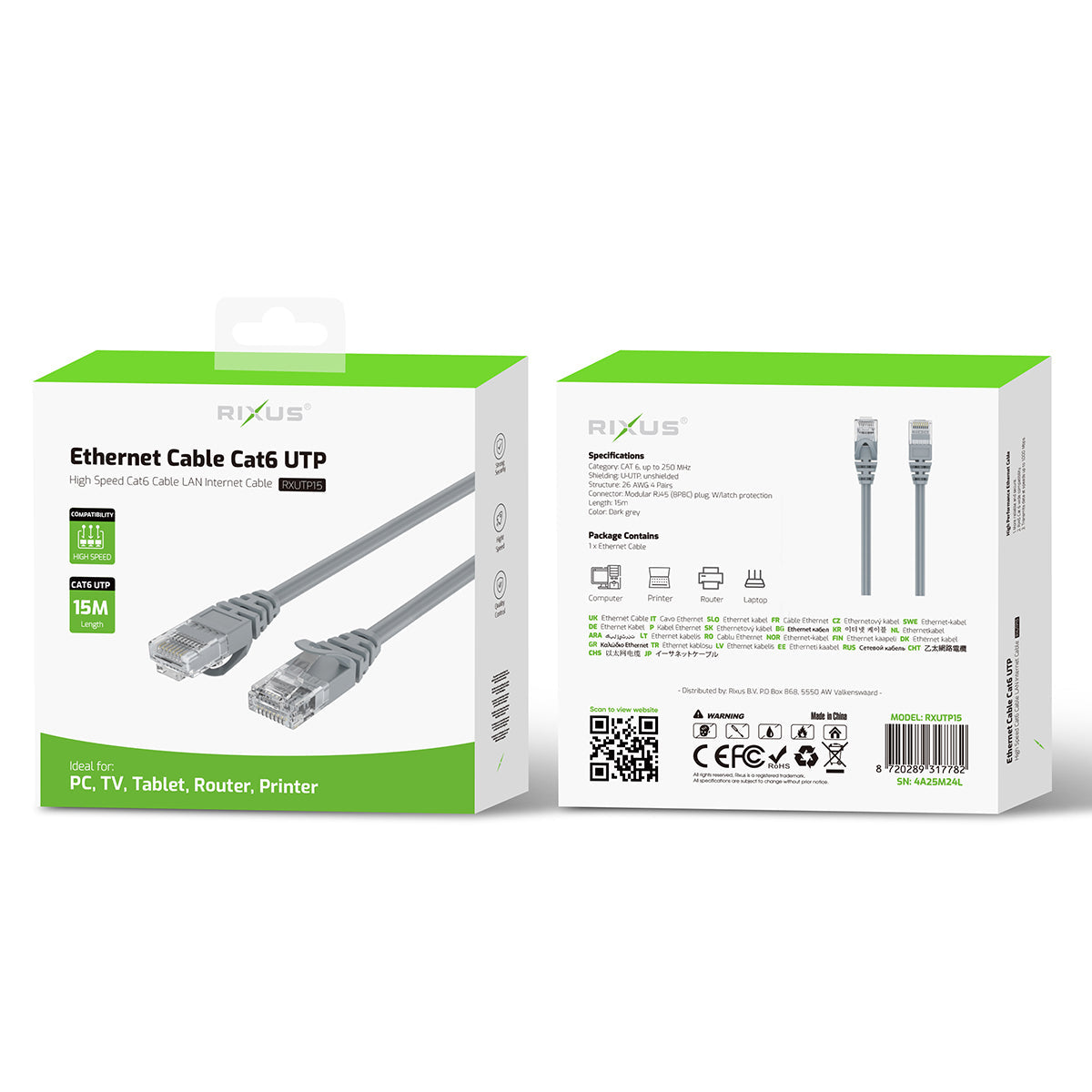 Câble Ethernet Cat 6 UTP 15m