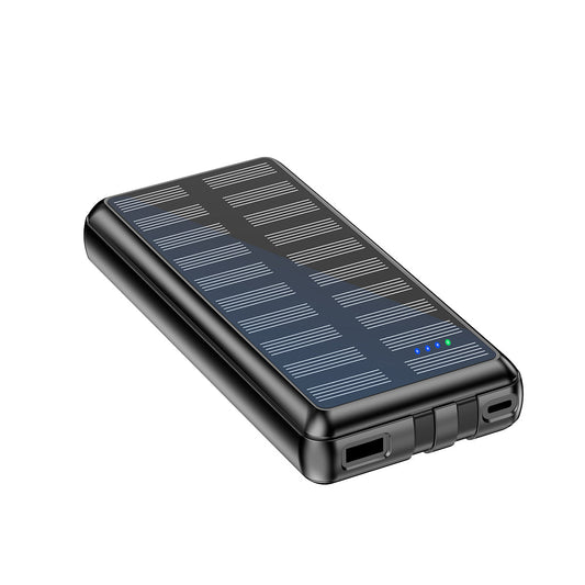 Powerbank Solaire 20000mAh Câbles Intégrés Noir