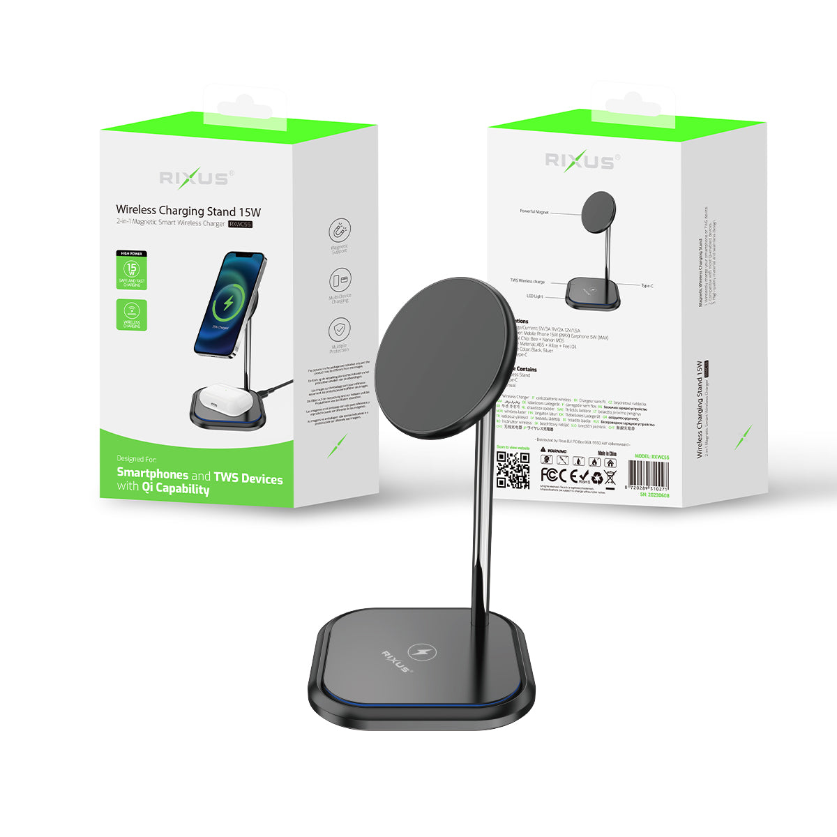 Support Chargeur Magnétique Sans Fil 15W Noir