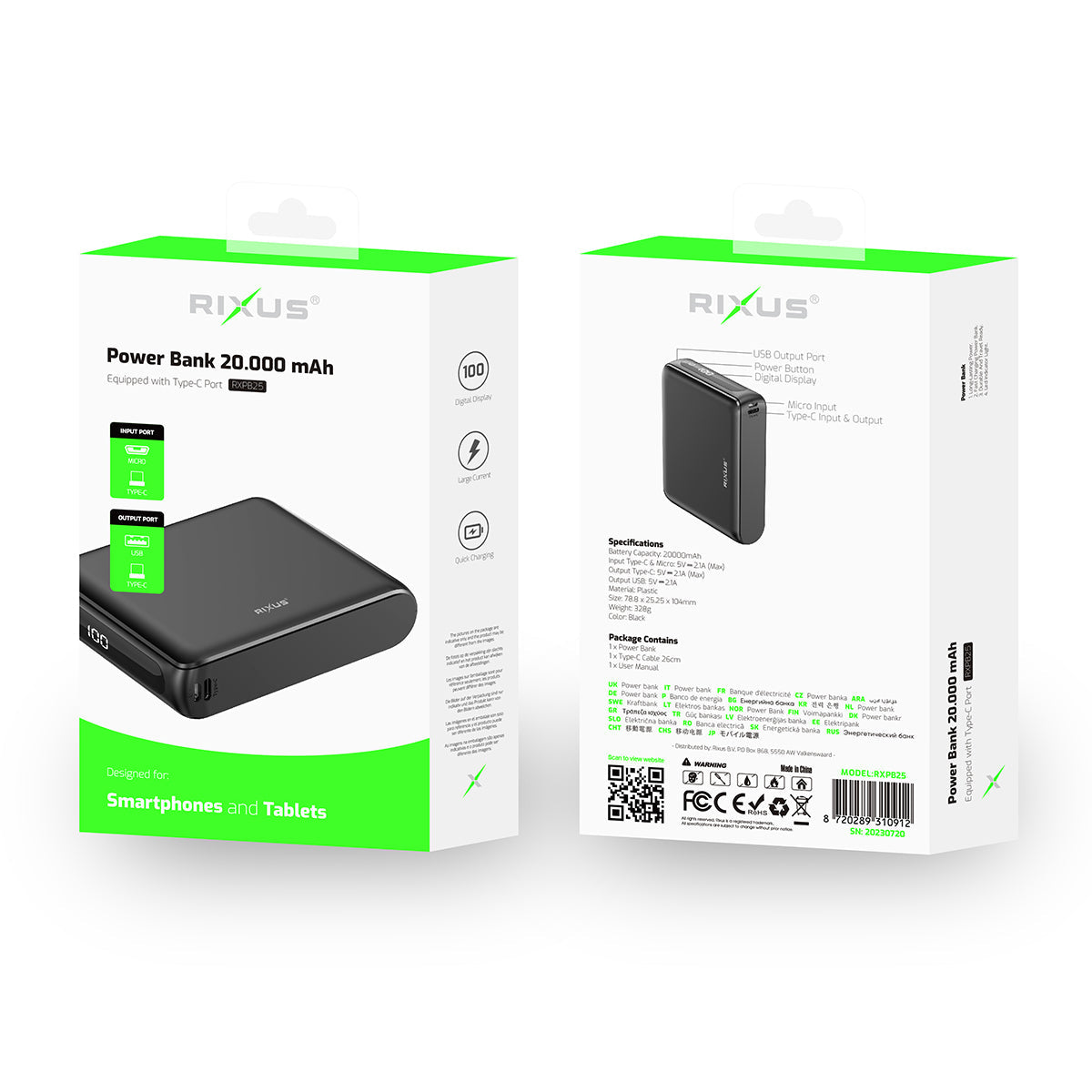 Powerbank Compact Écran Digital 20000mAh Noir