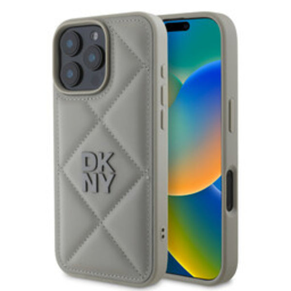 Coque DKNY iPhone 16 Pro PU Leather Quilted Stack Logo Gris