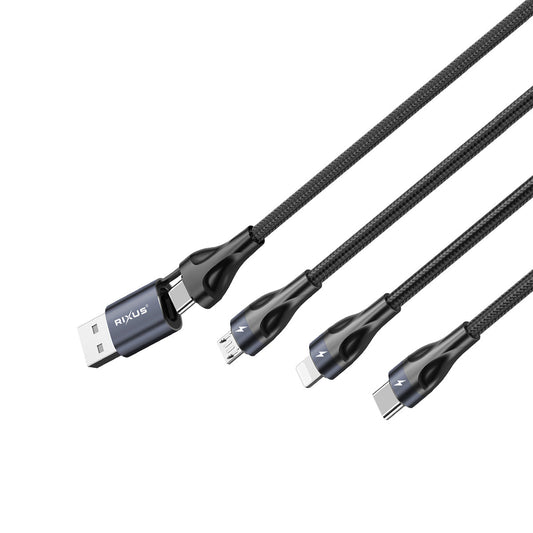 Câble Charge Rapide 3 Connecteurs 120cm Noir