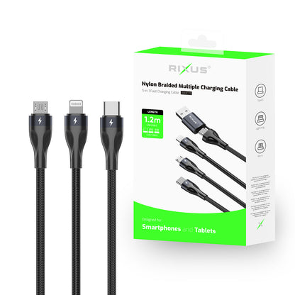 Câble Charge Rapide 3 Connecteurs 120cm Noir