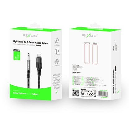 Câble AUX 3.5mm Lightning Tressé 1.2m Noir
