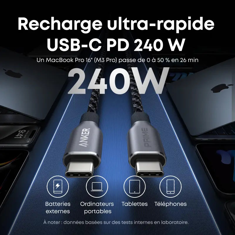 Anker Prime 240W en charge avec un MacBook