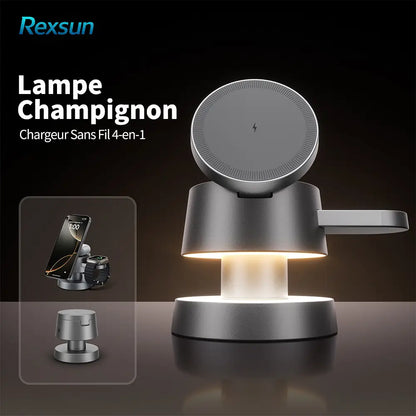 Rexsun 4-en-1 chargeant iPhone Apple Watch et AirPods avec veilleuse allumée