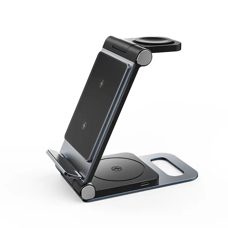 Station de charge sans fil 3-en-1 pliable Rexsun en aluminium noir