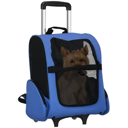 Sac de transport à roulettes 2-en-1 PawHut bleu pour chat