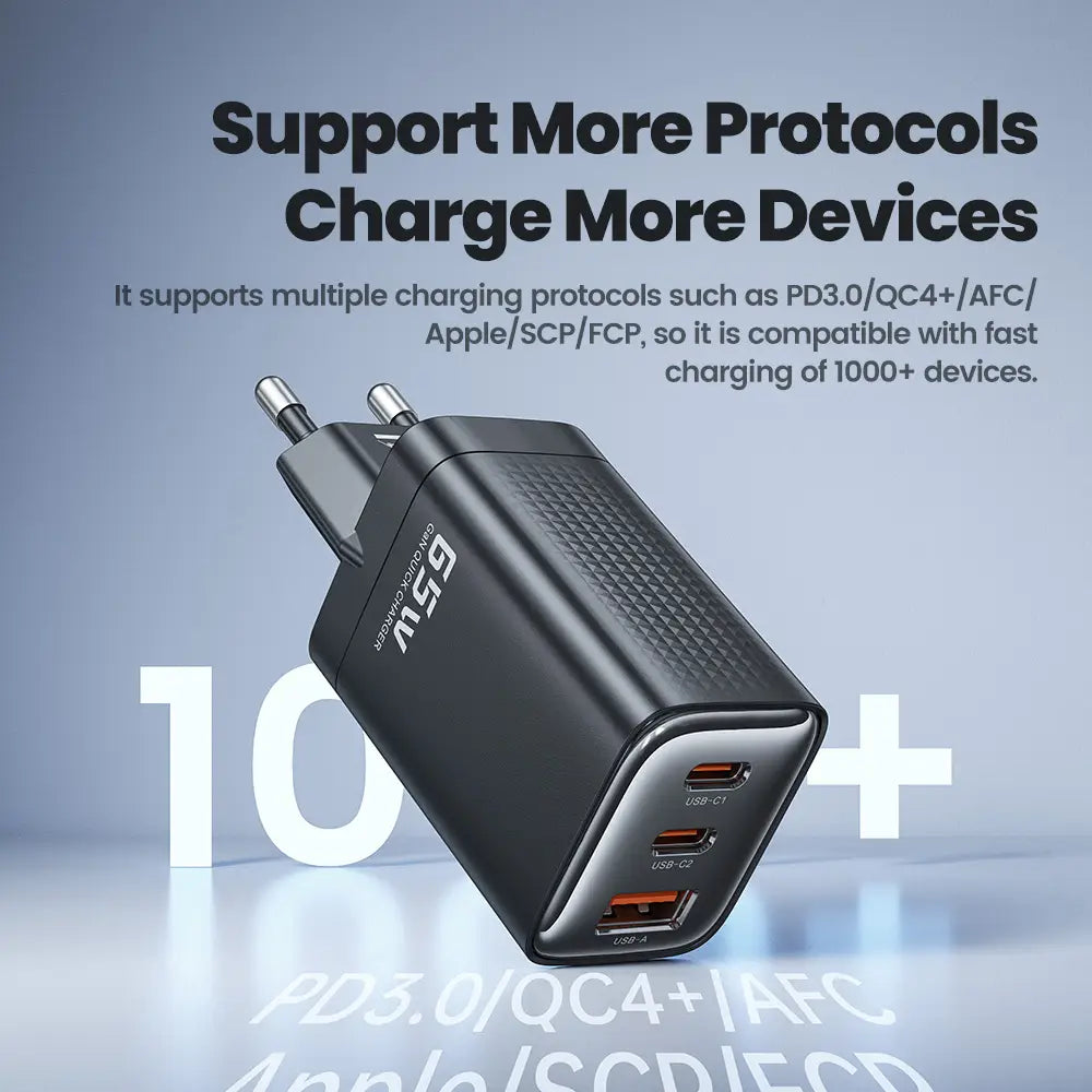 Toocki 65W chargeant trois appareils simultanément