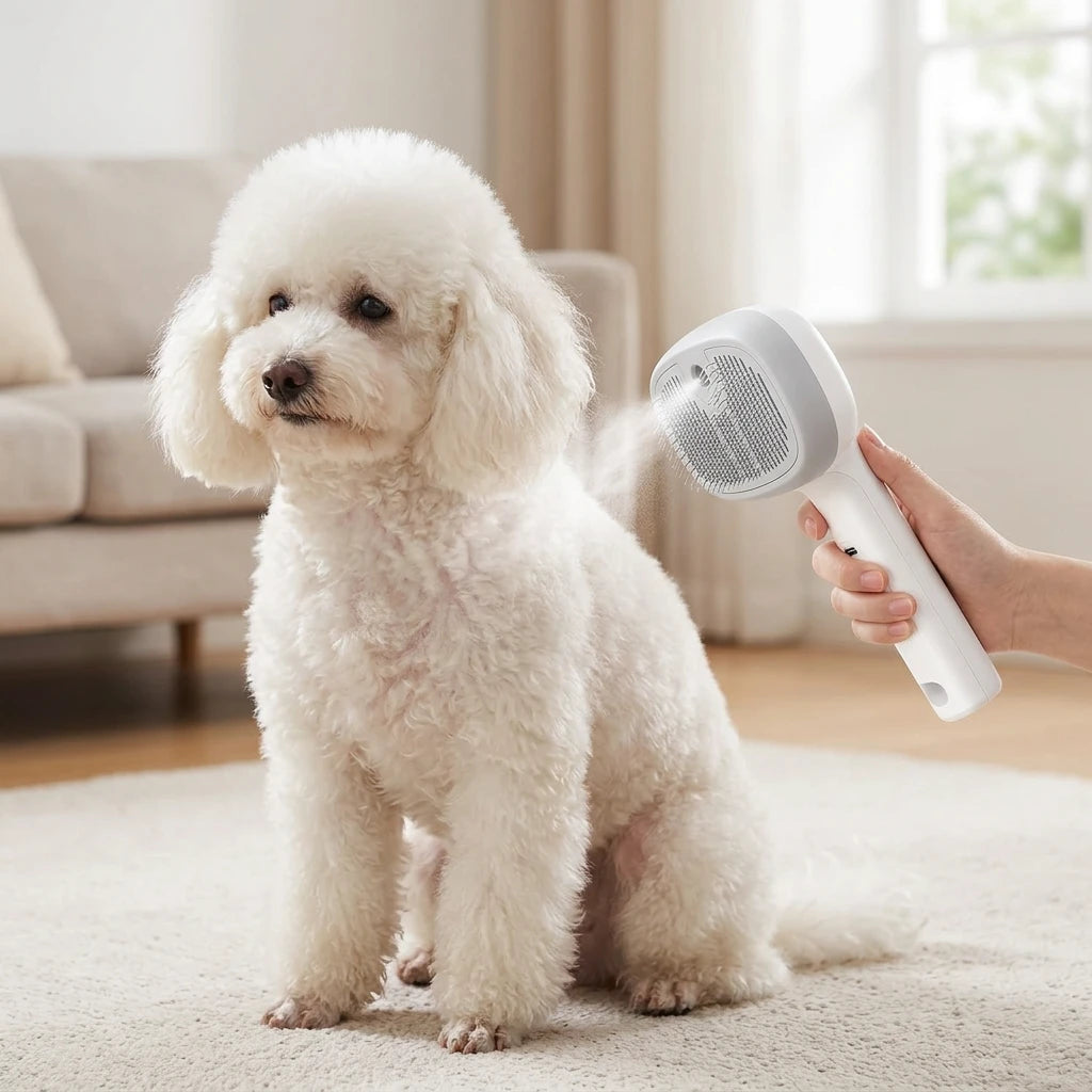 Brosse Pecute diffusant une brume sur le pelage d'un animal