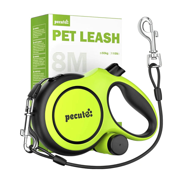 Laisse rétractable Pecute 8 m avec distributeur de sacs vert