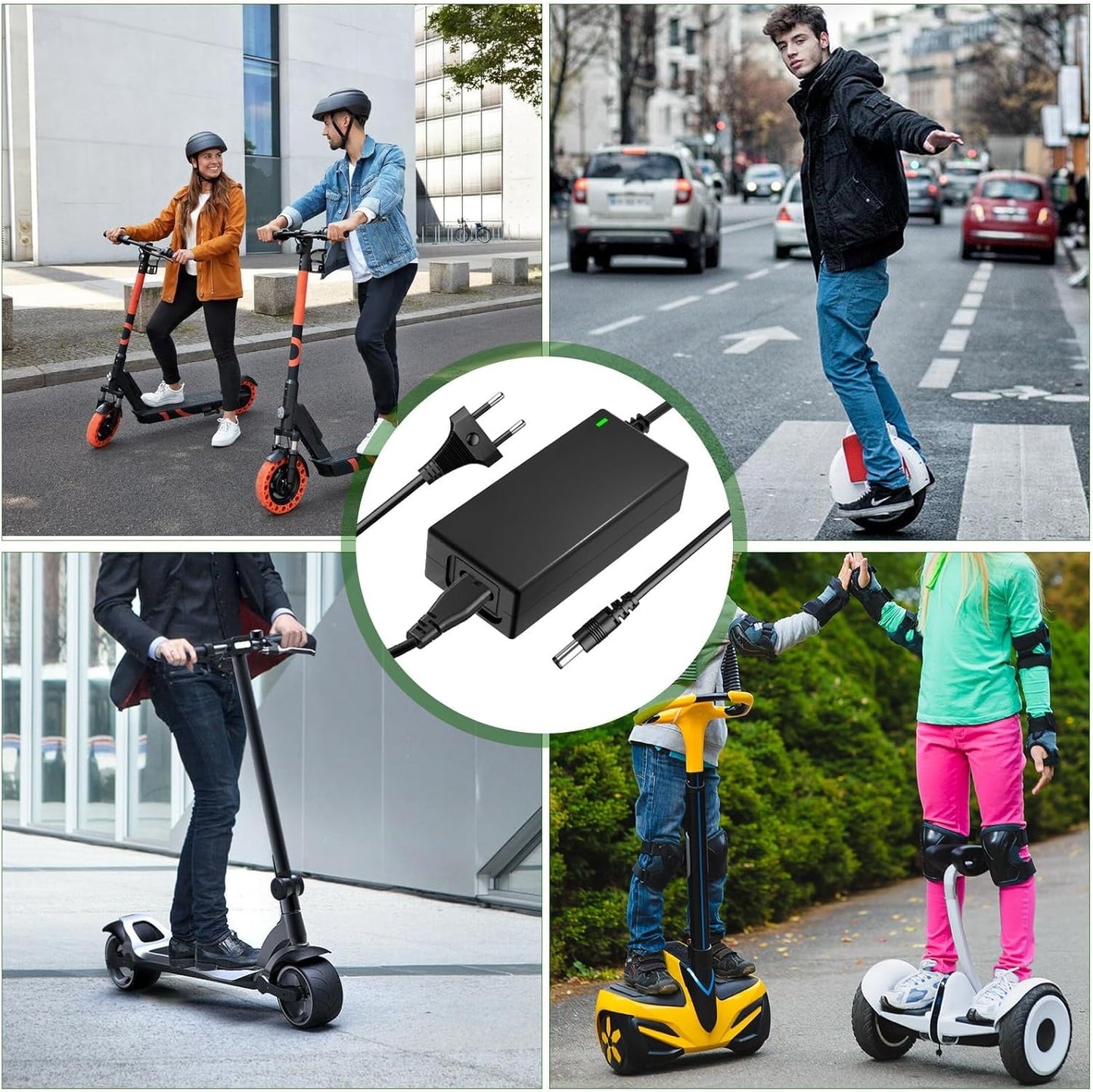 Chargeur Trotinette Electrique, 42V 2A Chargeur Hoverboard 36V Trottinette