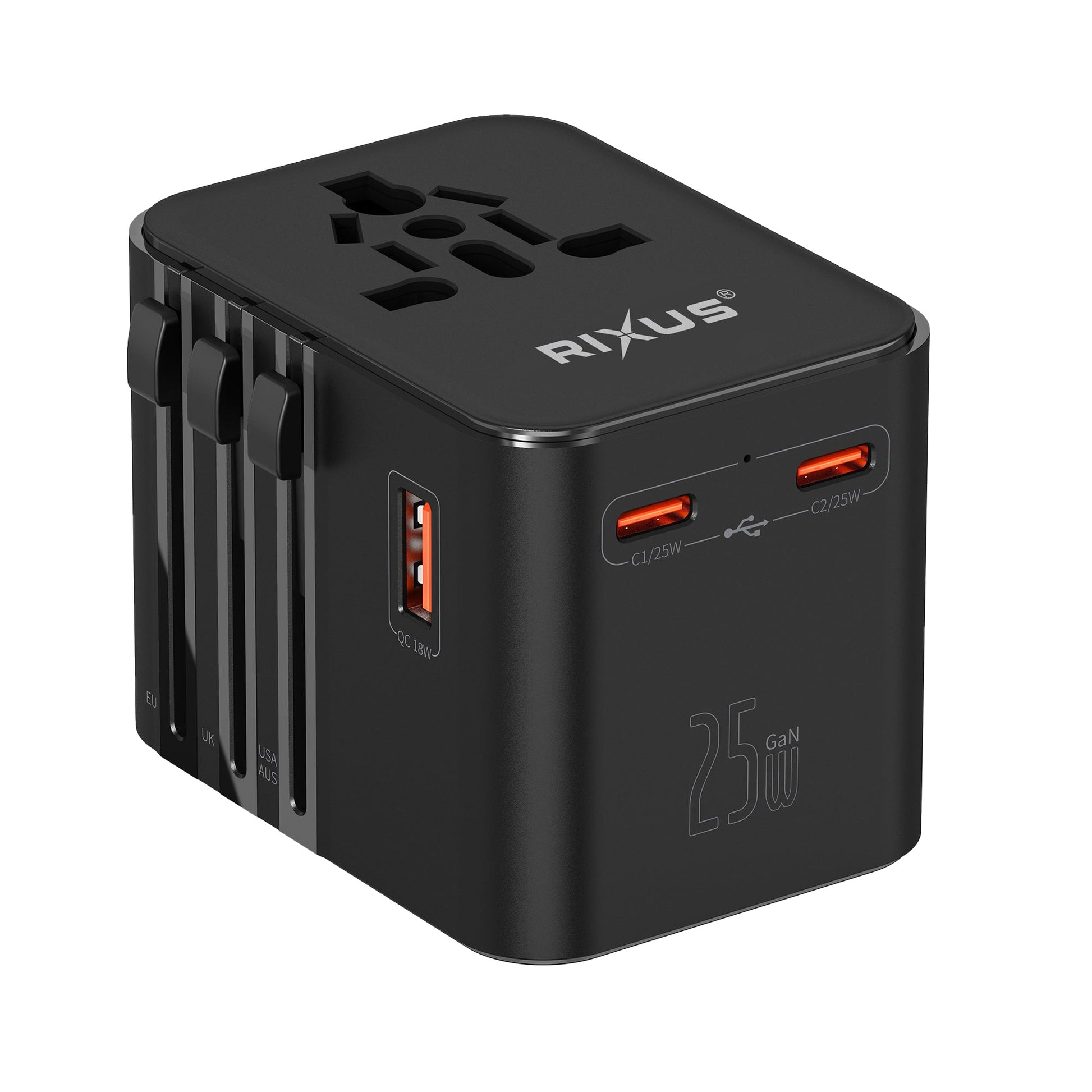 Adaptateur de Voyage International 25W 3 USB – Noir