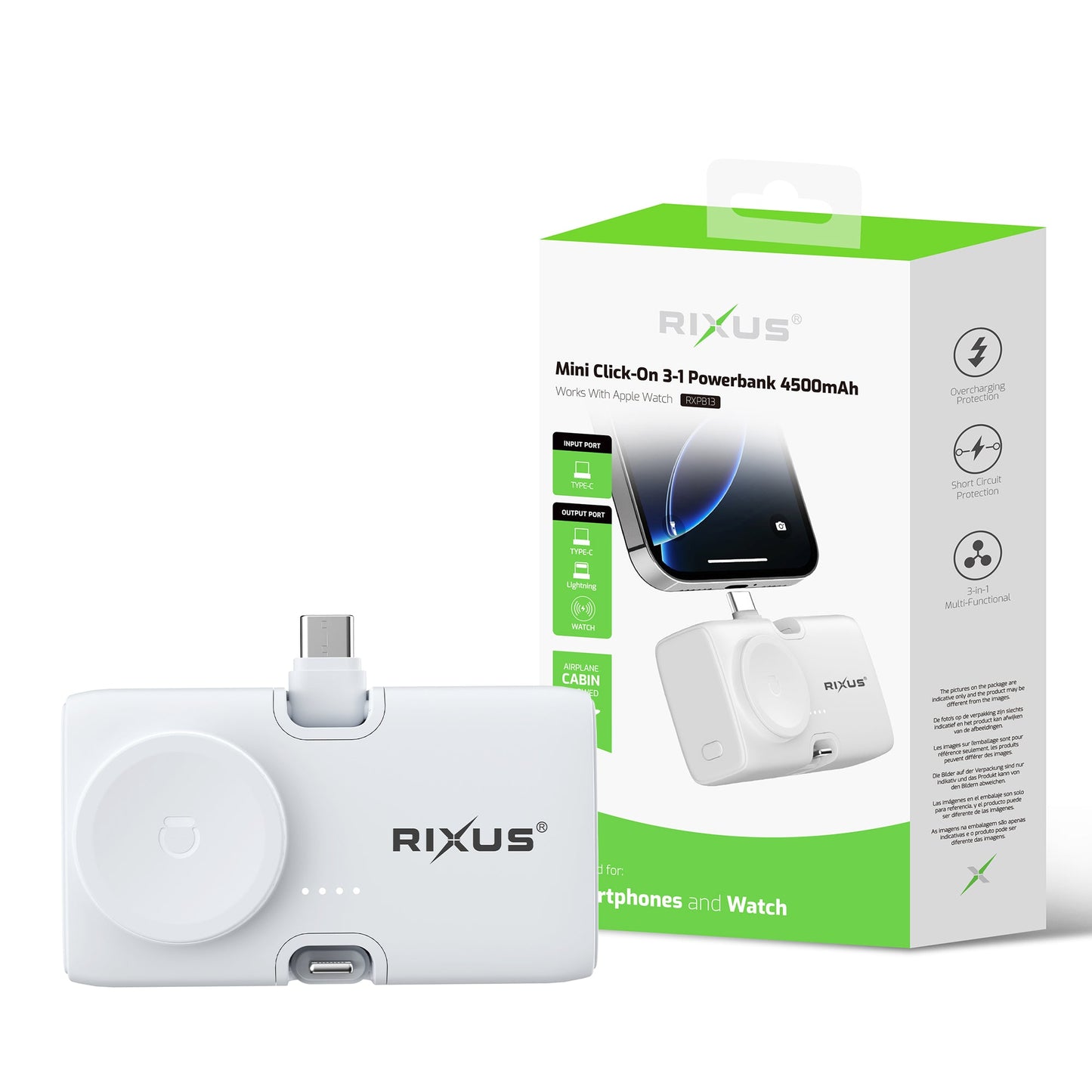 Mini Powerbank Click-On 3-en-1 4500mAh Blanc