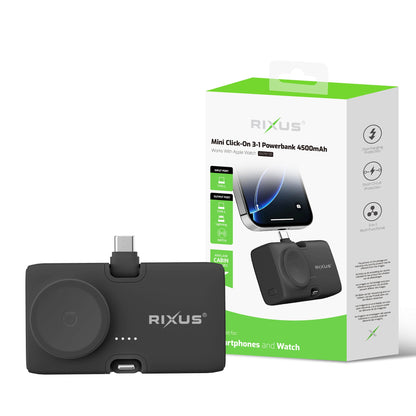Mini Powerbank Click-On 3-en-1 4500mAh Noir