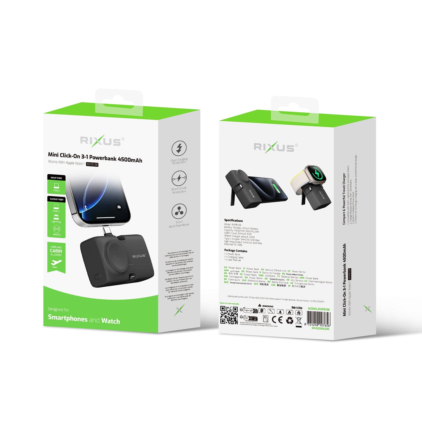 Mini Powerbank Click-On 3-en-1 4500mAh Noir
