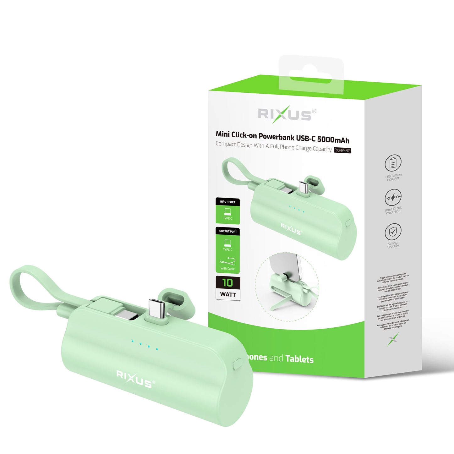 Mini Powerbank Click-On USB-C 5000mAh Vert