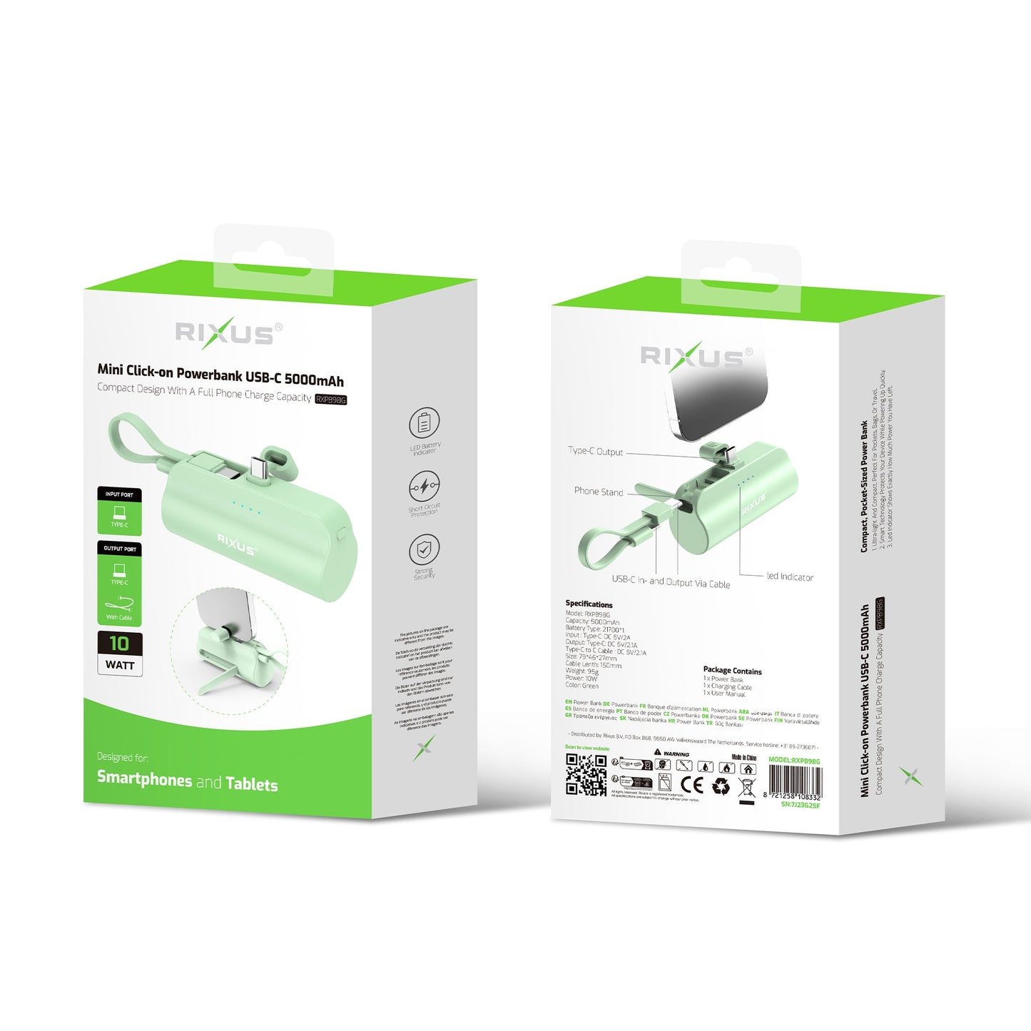 Mini Powerbank Click-On USB-C 5000mAh Vert