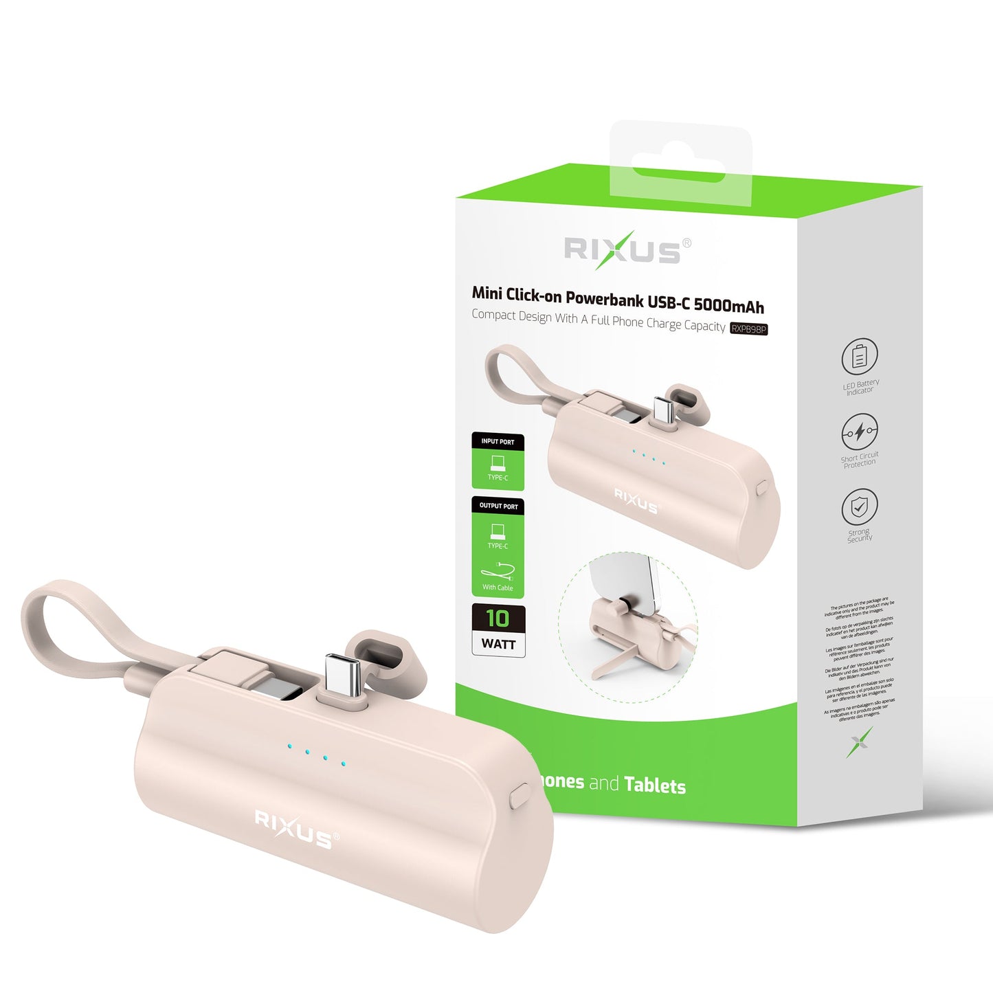 Mini Powerbank Click-On USB-C 5000mAh Rose