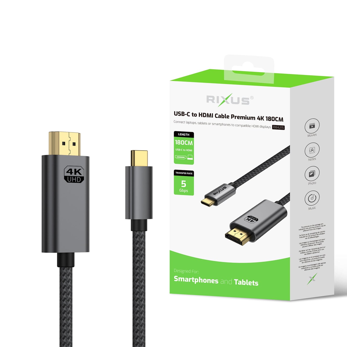 Câble USB-C HDMI 4K 1.8m Gris