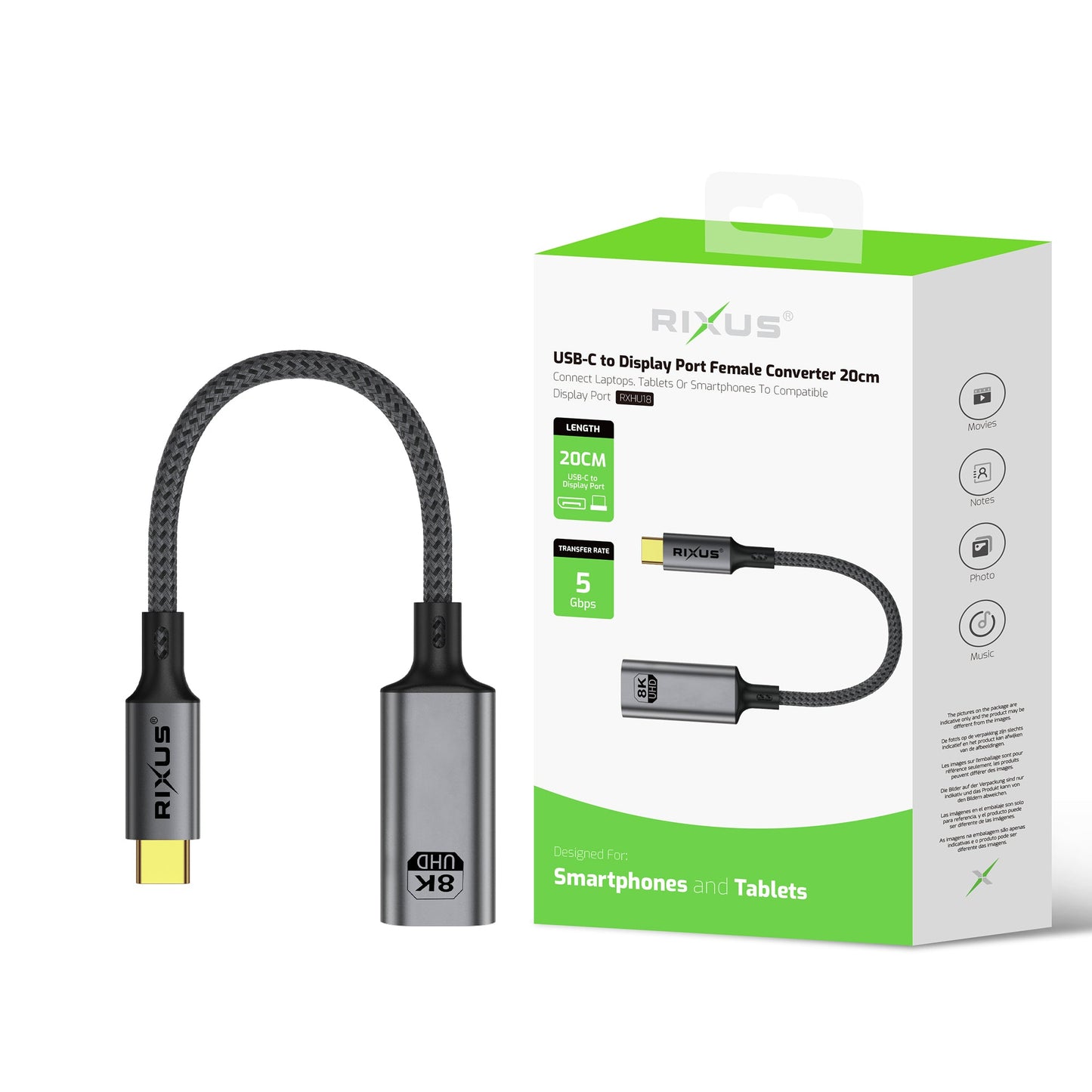 Convertisseur USB-C DisplayPort Femelle 20cm