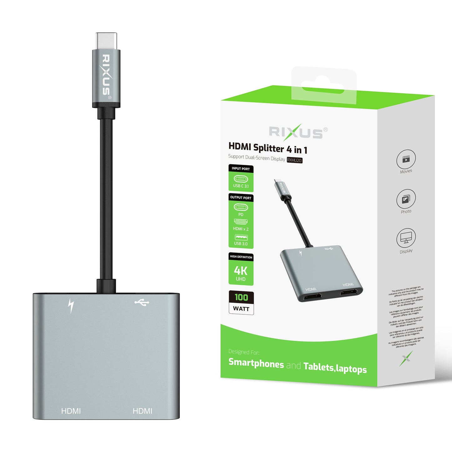 Splitter HDMI 4-en-1 Gris