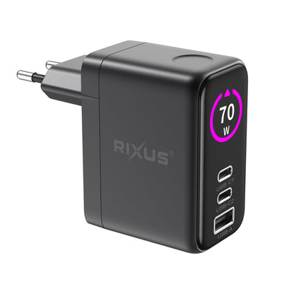 Chargeur GaN Rixus RXHC50 70W Écran TFT Gris Sidéral