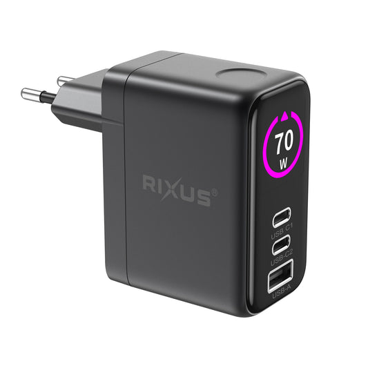 Chargeur GaN Rixus RXHC50 70W Écran TFT Gris Sidéral