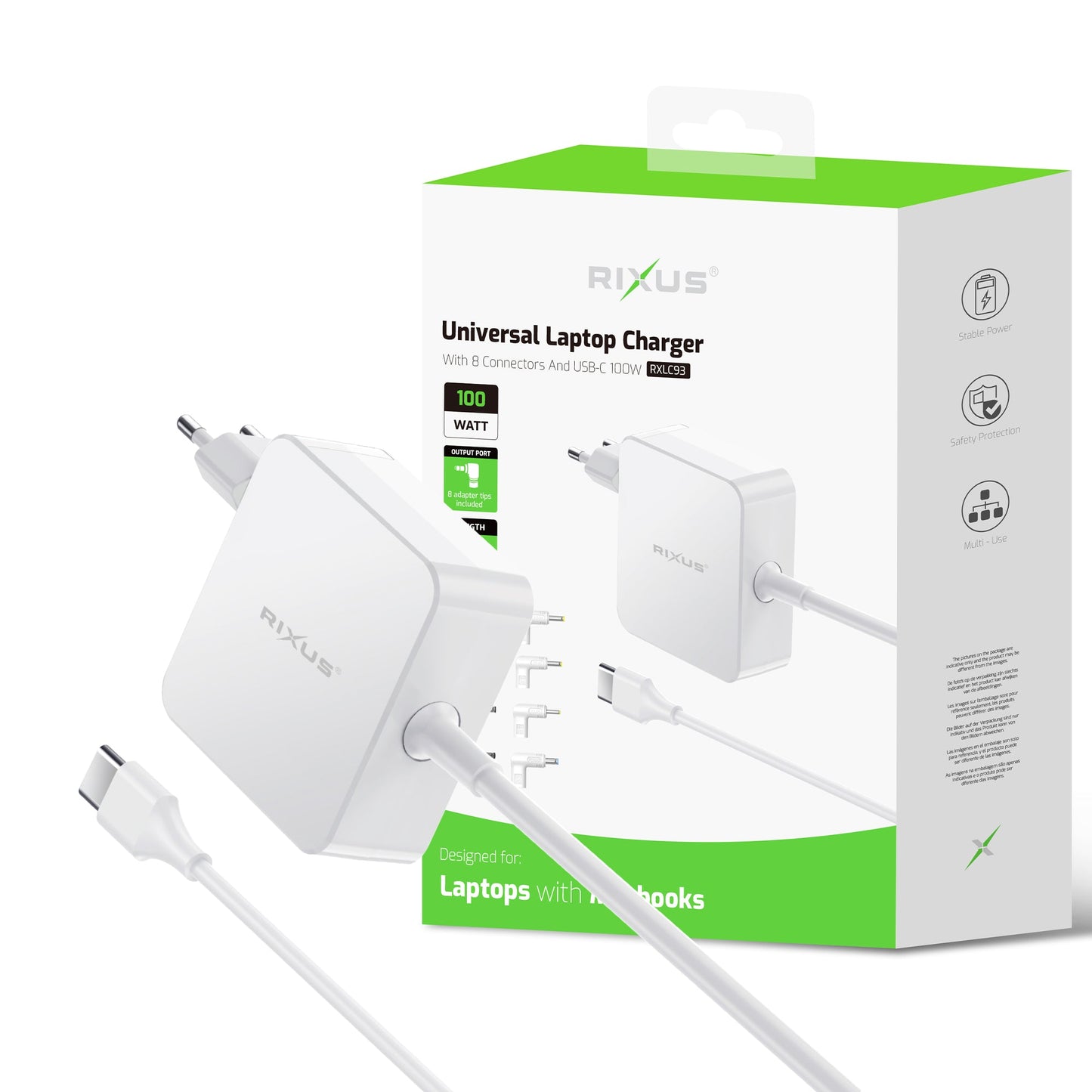 Chargeur Laptop Universel 100W 8 Connecteurs Blanc