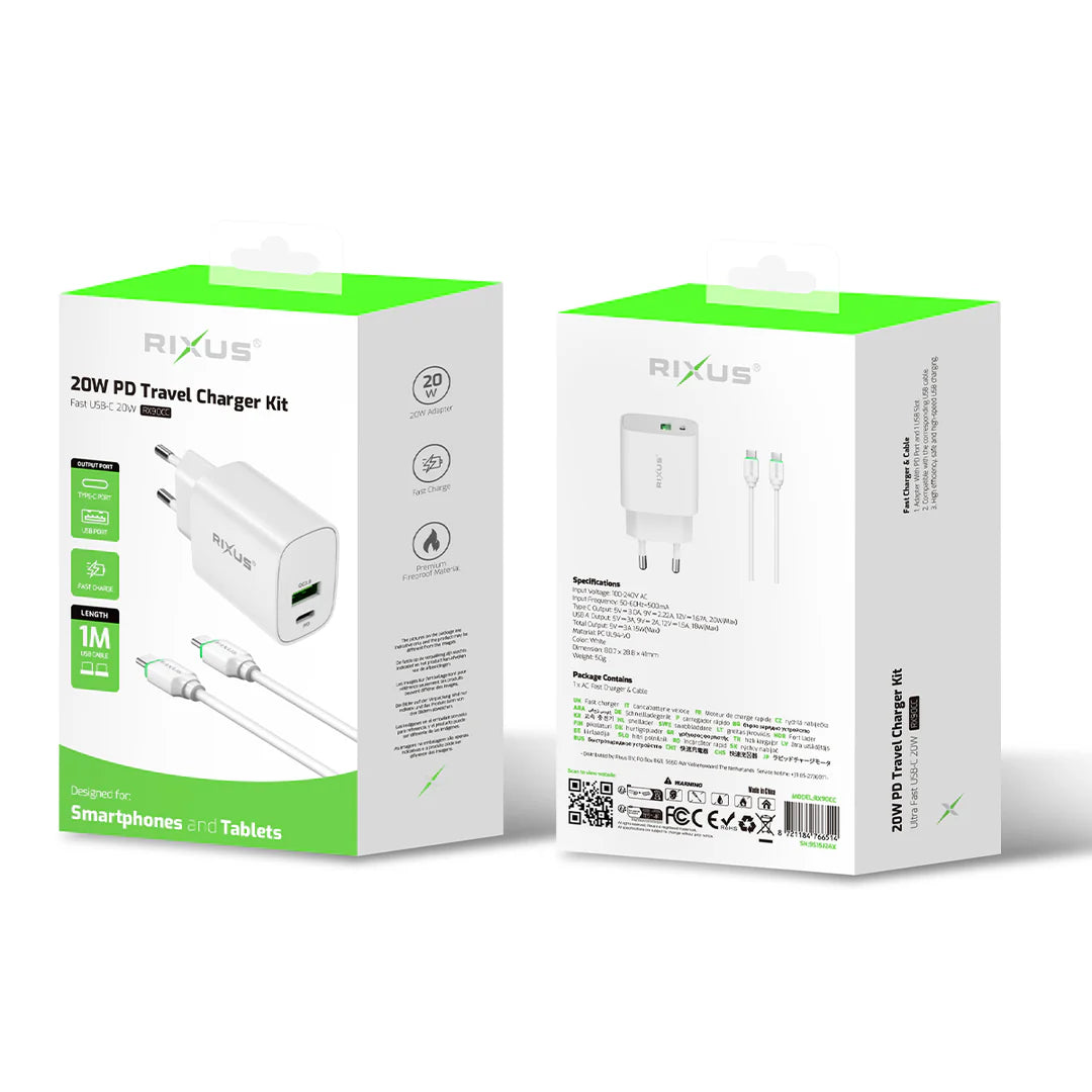Chargeur 20W + Câble USB-C 1m – Blanc