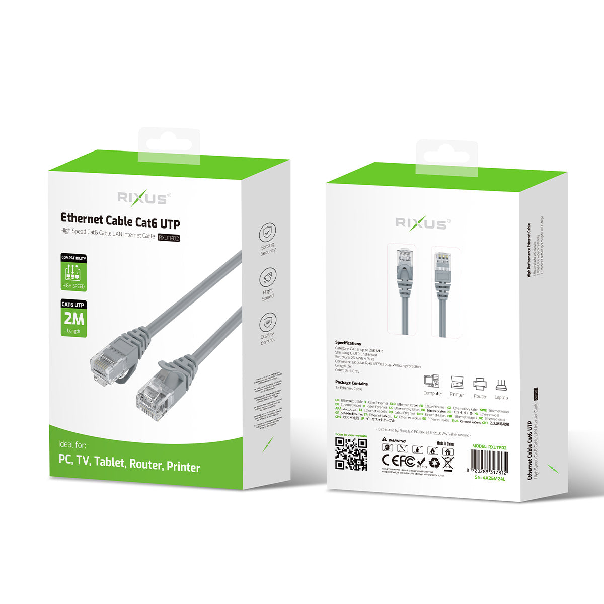 Câble Ethernet Cat 6 UTP 2m