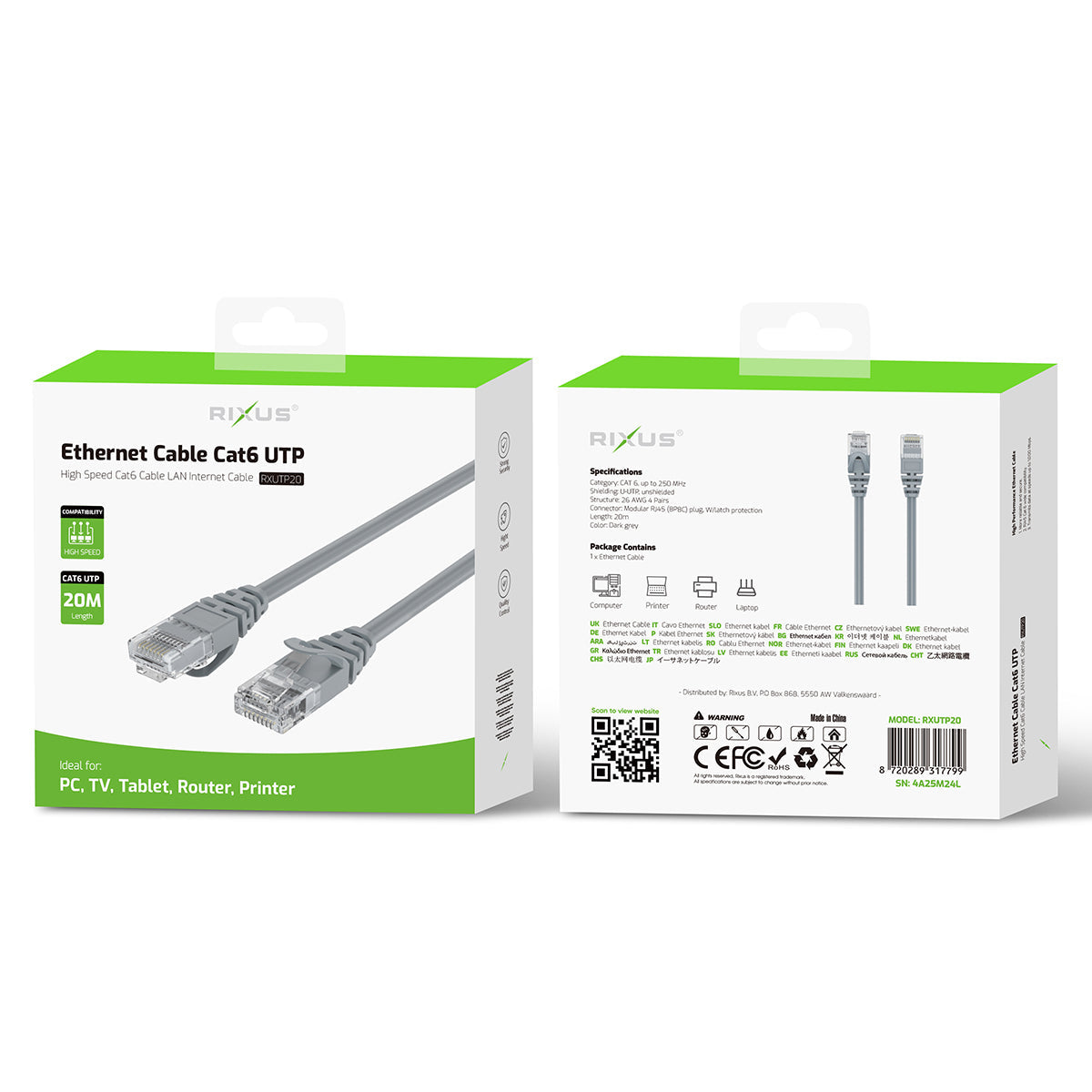 Câble Ethernet Cat 6 UTP 20m
