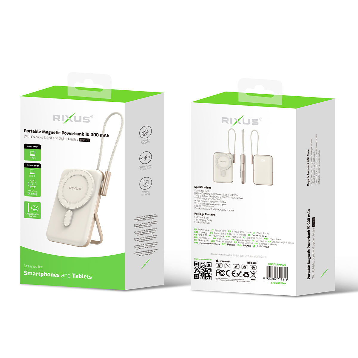 Powerbank Magnétique 10000mAh Câble USB-C Or Rose
