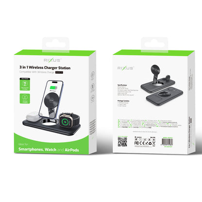 Station Chargeur 3-en-1 Téléphone Montre AirPods Noir