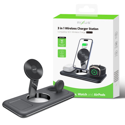 Station Chargeur 3-en-1 Téléphone Montre AirPods Noir