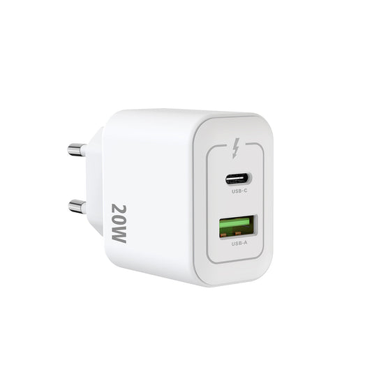 Chargeur USB-C + USB-A 20W – Blanc