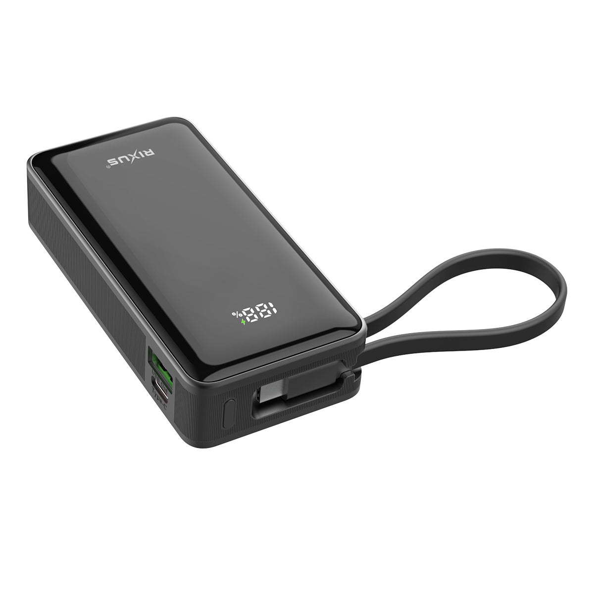 Powerbank 10000mAh Dragonne Câble Intégré Noir