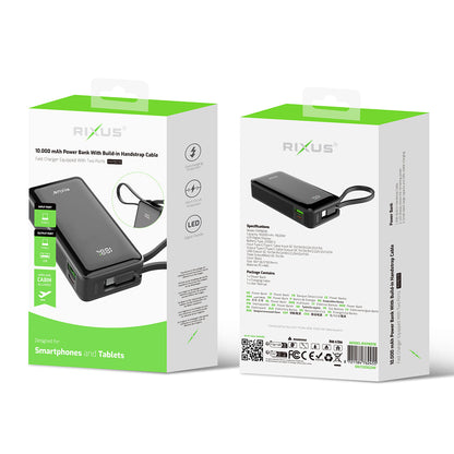 Powerbank 10000mAh Dragonne Câble Intégré Noir