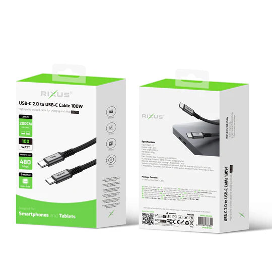 Câble USB-C vers USB-C 2m 100W – Gris Sidéral
