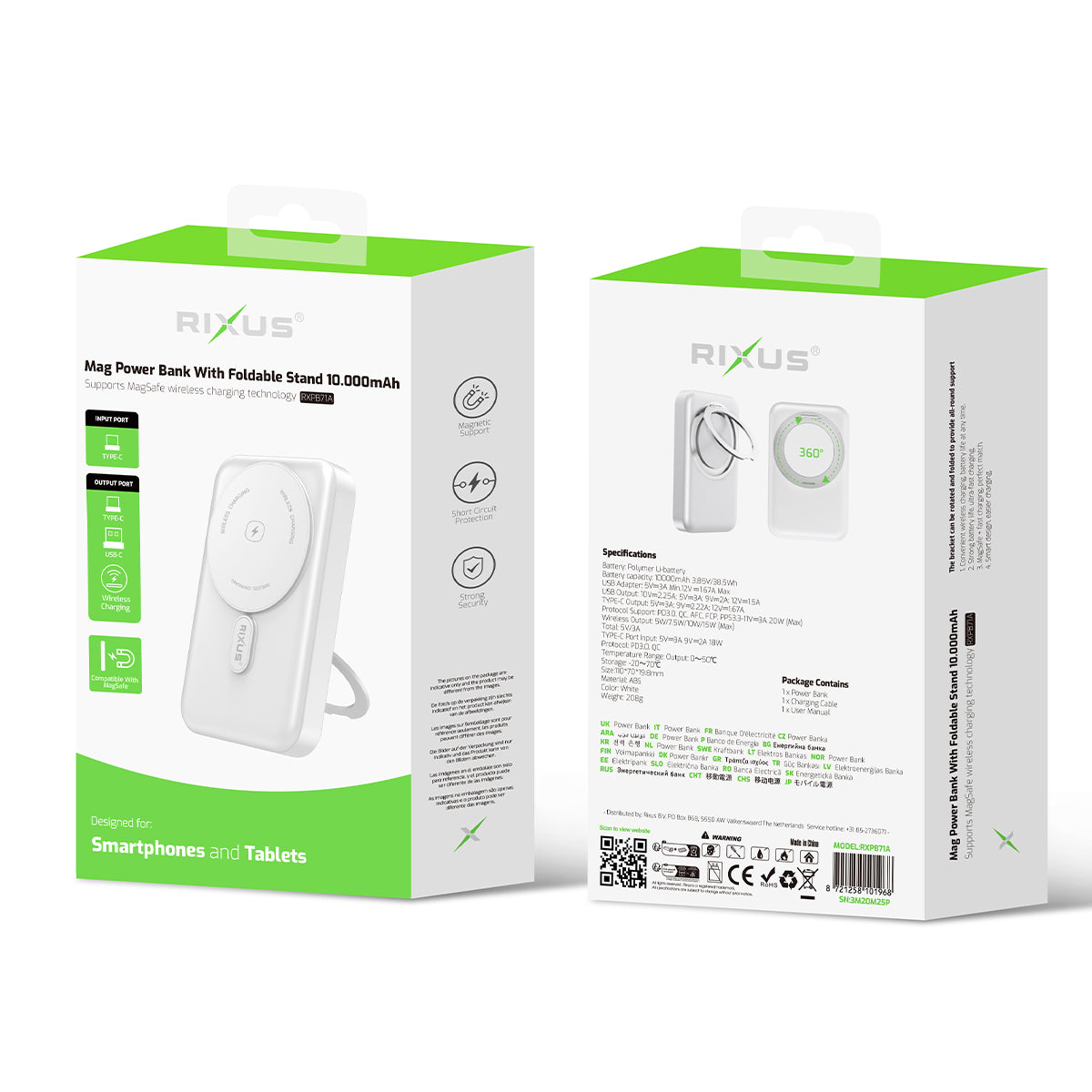 Powerbank MagSafe 10000mAh Support Pliable Blanc