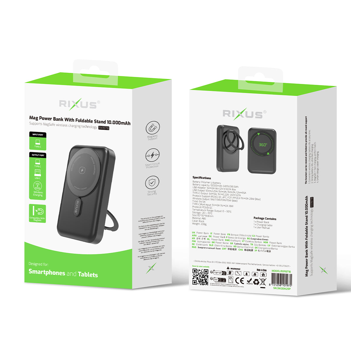 Powerbank MagSafe 10000mAh Support Pliable Noir